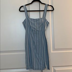 Blue and white striped mini dress